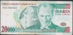 7.EMİSYON 20 000 000 LİRA H52 042642 ÇOK TEMİZ