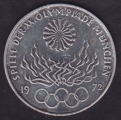 Almanya 10 Mark 1972 G - XX Yaz Olimpiyat Oyunları, Münih 1972 Alev - Gümüş ( 15,5 Gram )