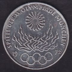 Almanya 10 Mark 1972 G - XX Yaz Olimpiyat Oyunları, Münih 1972 Alev - Gümüş ( 15,5 Gram )