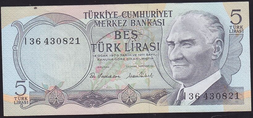 6.Emisyon 2.Tertip 5 Lira I36 430821 Çok Temiz+