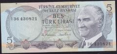 6.Emisyon 2.Tertip 5 Lira I36 430821 Çok Temiz+
