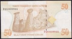 8.Emisyon 50 YTL D18 039911 Çok Çok Temiz+