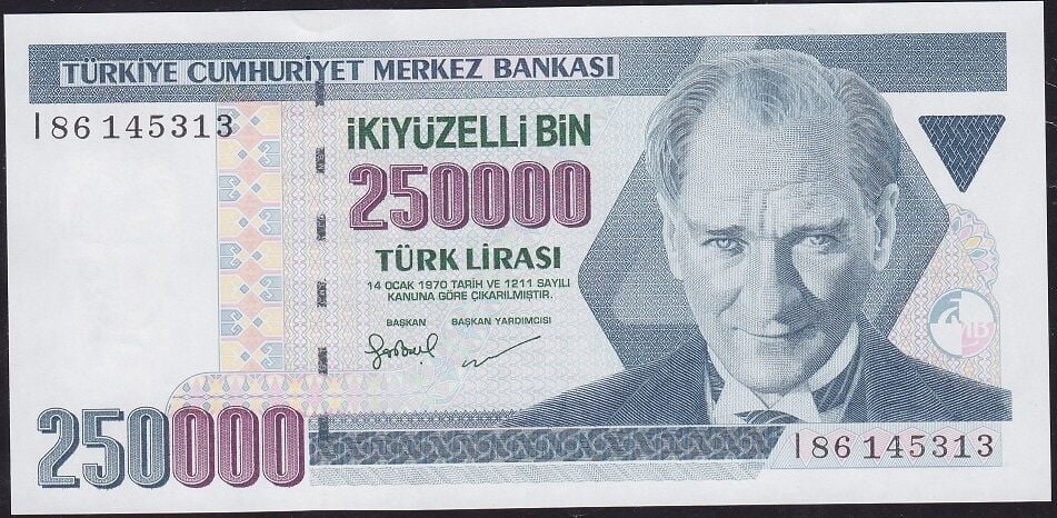 7.Emisyon 3.Tertip 250.000 Lira I86 145313 Çil