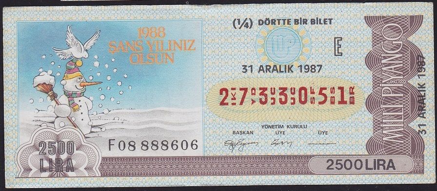 1987 31 Aralık Çeyrek Bilet - E Serisi