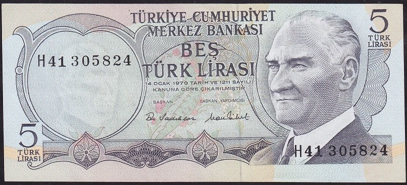 6.Emisyon 2.Tertip 5 Lira H41 305824 Çilaltı Çil