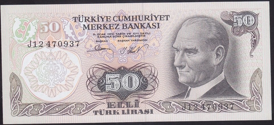 6.EMİSYON 2.TERTİP 50 LİRA J12 470937 ÇİL