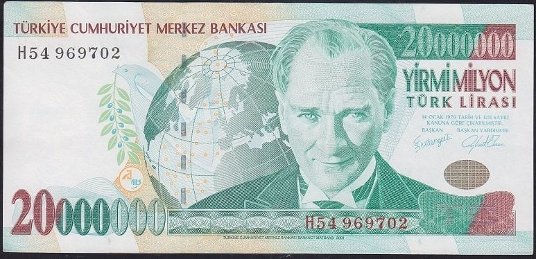 7.EMİSYON 20 000 000 LİRA H54 969702 ÇÇT - ÇİLALTI