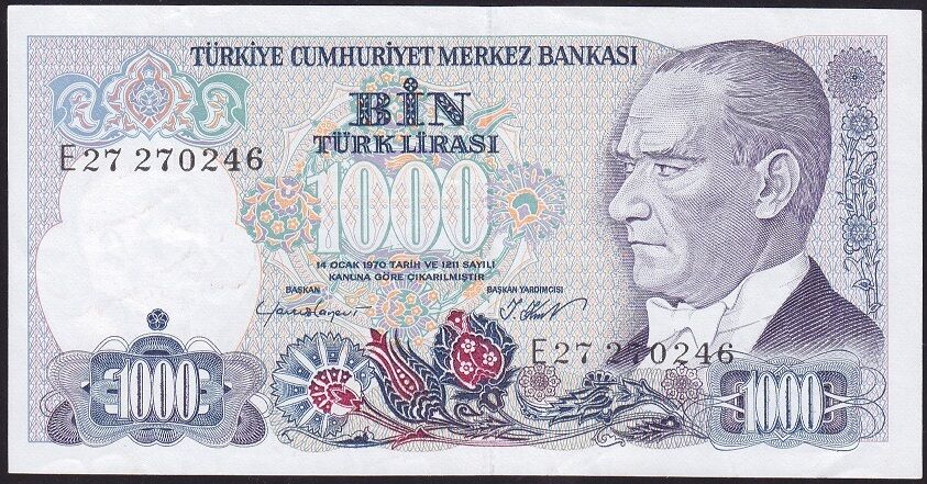 7.Emisyon 1.Tertip 1000 Lira E27 270246 Çok Çok Temiz+