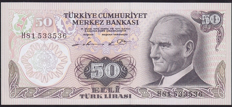 6.Emisyon 1.Tertip 50 Lira H81 533536 Çil