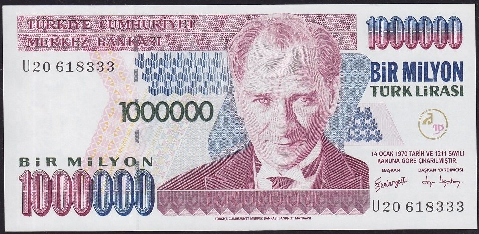 7.Emisyon 3.Tertip 1 000 000 Lira U20 618333 Çil