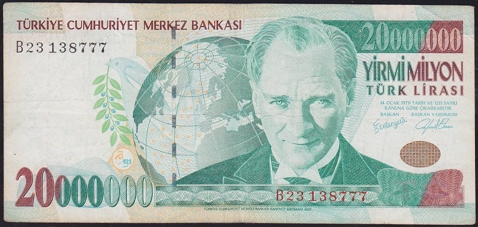 7.Emisyon 20 000 000 Lira B23 138777 Çok Temiz