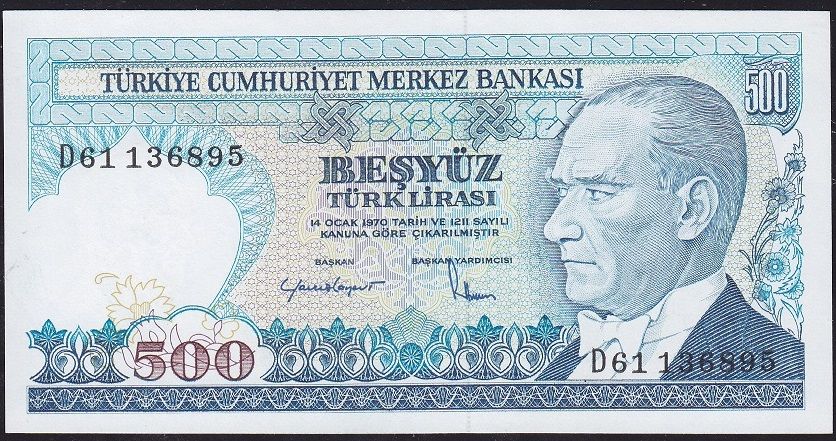 7.Emisyon 2.Tertip 500 Lira D61 136895 Çil