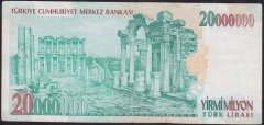 7.EMİSYON 20 000 000 LİRA H60 703681 ÇOK TEMİZ + eski kağıt para koleksiyon