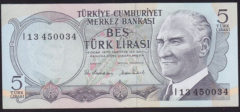 6.Emisyon 2.Tertip 5 Lira I13 450034 Ççt Çilaltı