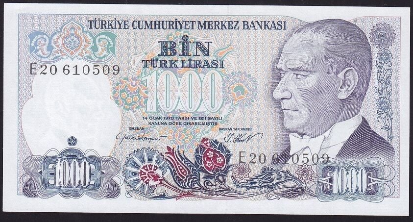 7.Emisyon 1.Tertip 1000 Lira E20 610509 Çil