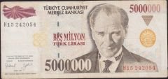 7.Emisyon 5 000 000 Lira H15 242054 Çok Temiz