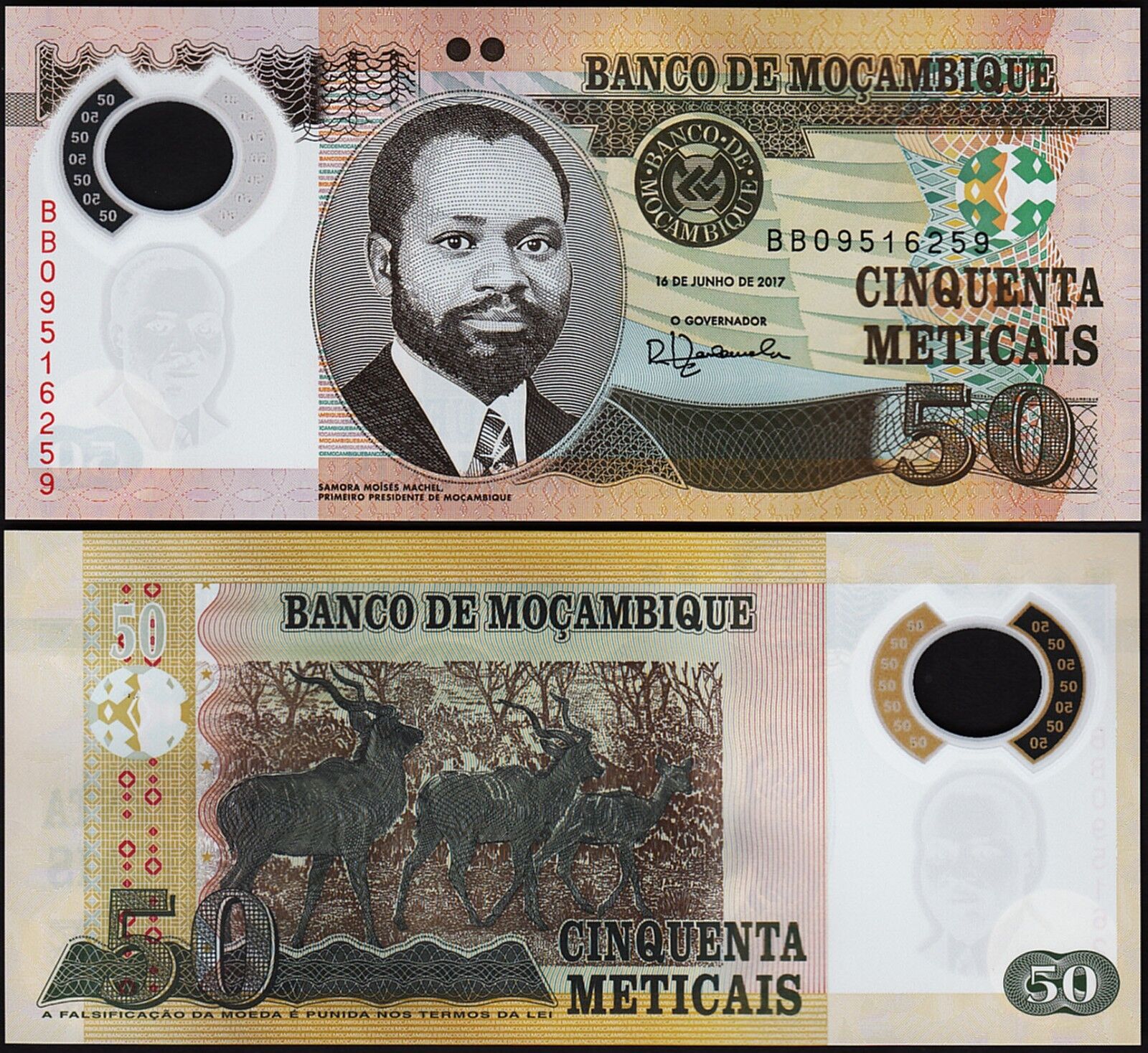 Mozambik 50 Meticais 2017 Çil Polimer Pick 150