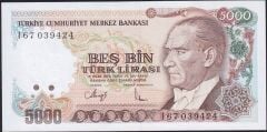 7.Emisyon 4.Tertip 5000 Lira I67 039424 Çilaltı