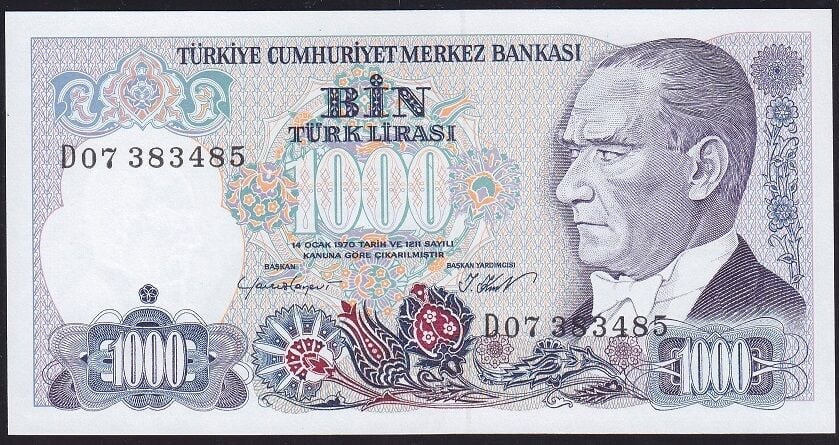 7.Emisyon 1.Tertip 1000 Lira D07 383485 Çil