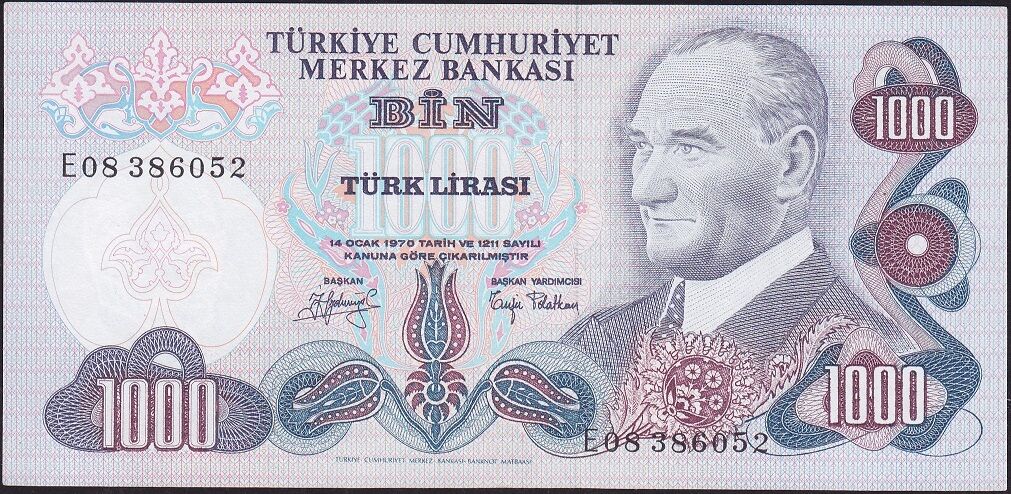 6.Emisyon 2.Tertip 1000 Lira E08 386052 Çilaltı