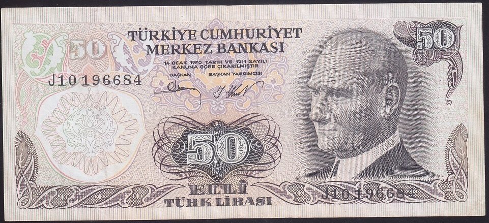 6.EMİSYON 2.TERTİP 50 LİRA J10 196684 ÇOK ÇOK TEMİZ