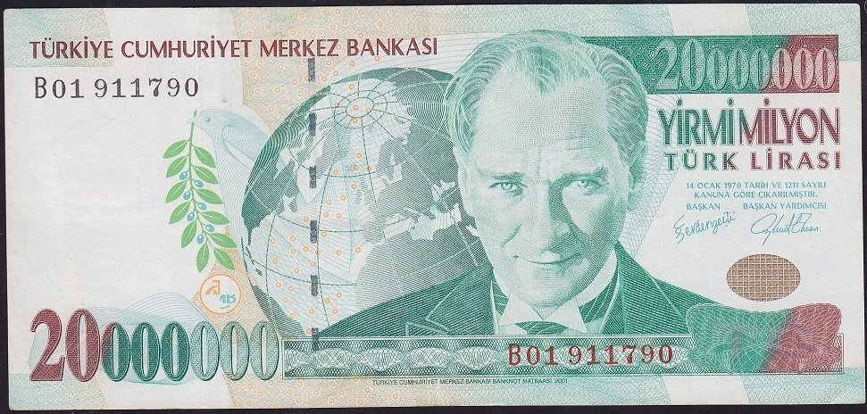 7.Emisyon 20 000 000 Lira B01 911790 Çok Temiz+