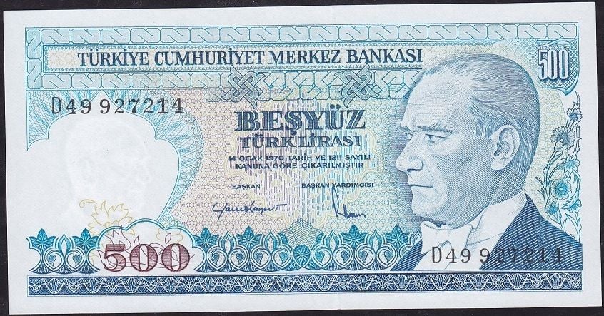 7.Emisyon 2.Tertip 500 Lira D49 927214 Çilaltı Çil