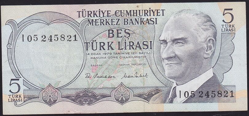 6.Emisyon 2.Tertip 5 Lira I05 245821 Çok Temiz+