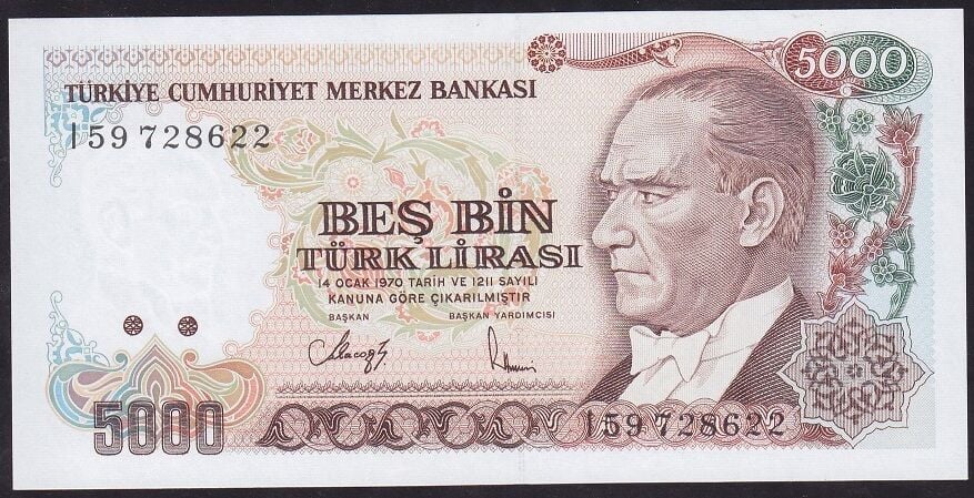 7.Emisyon 4.Tertip 5000 Lira I59 728622 Çil