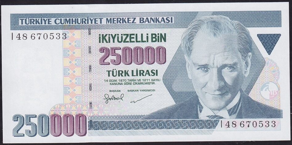 7.Emisyon 3.Tertip 250000 Lira I48 670533 Çil