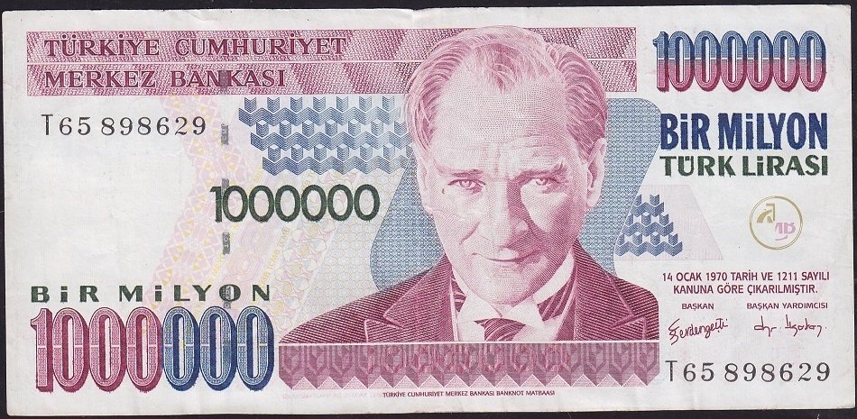 7.Emisyon 3.Tertip 1 000 000 Lira T65 898629 Çok Temiz