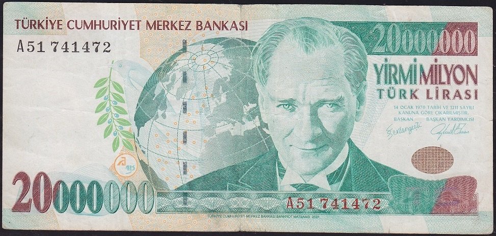 7.Emisyon 20 000 000 Lira A51 741472 Çok Temiz