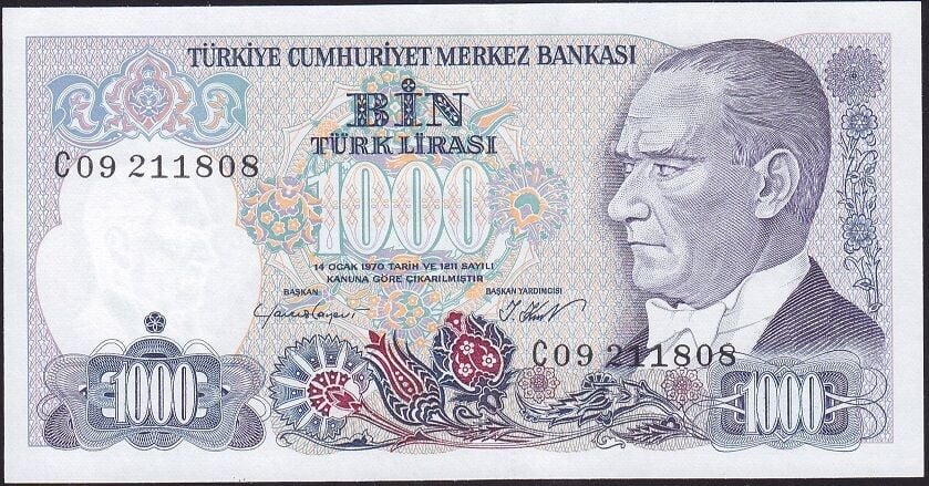 7.Emisyon 1.Tertip 1000 Lira C09 211808 Çil
