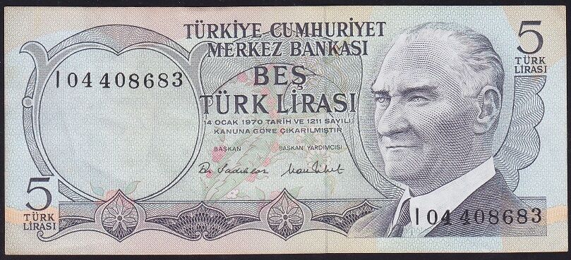 6.Emisyon 2.Tertip 5 Lira I04 408683 Ççt Çilaltı