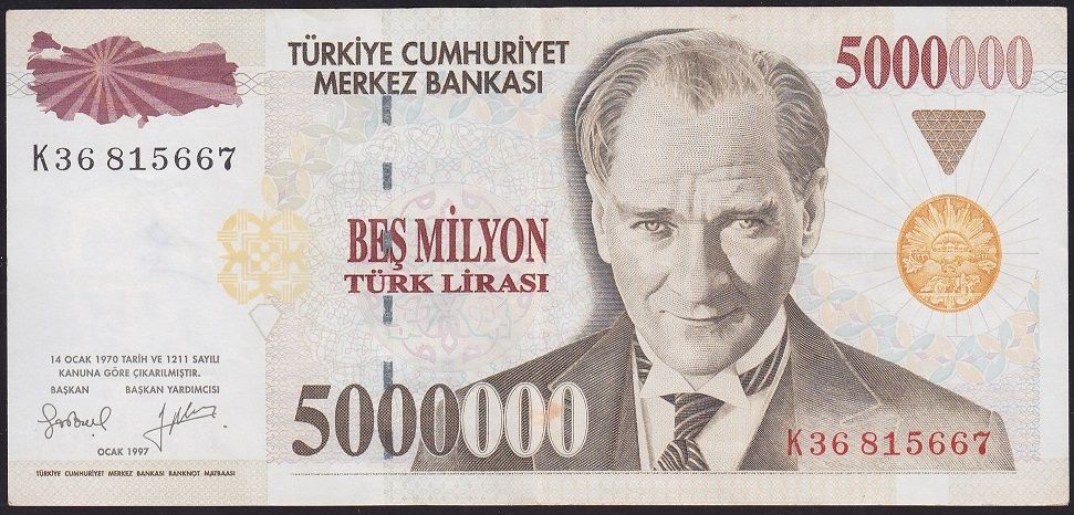 7.Emisyon 5 000 000 Lira K36 815667 Çok Temiz+