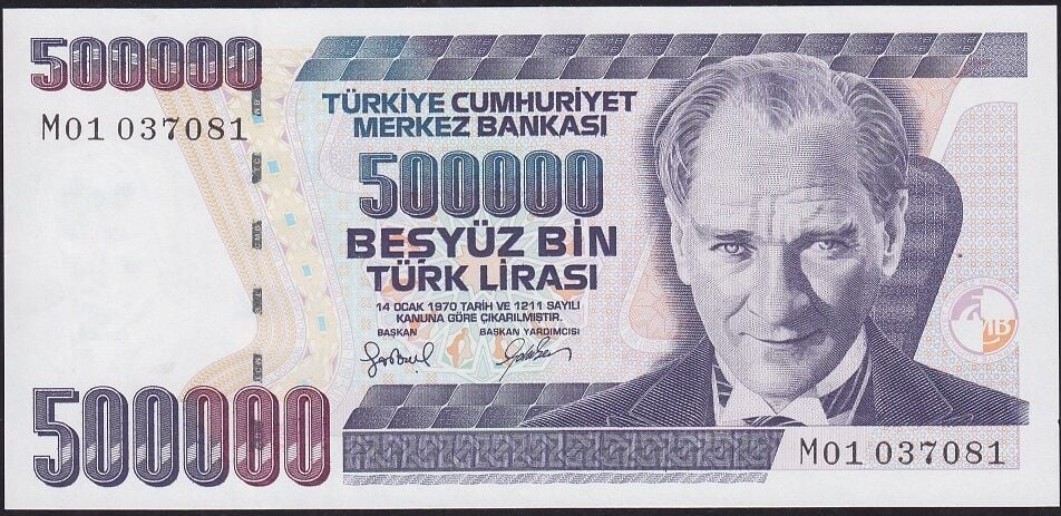 7.Emisyon 4.Tertip 500000 Lira M01 037081 Çil