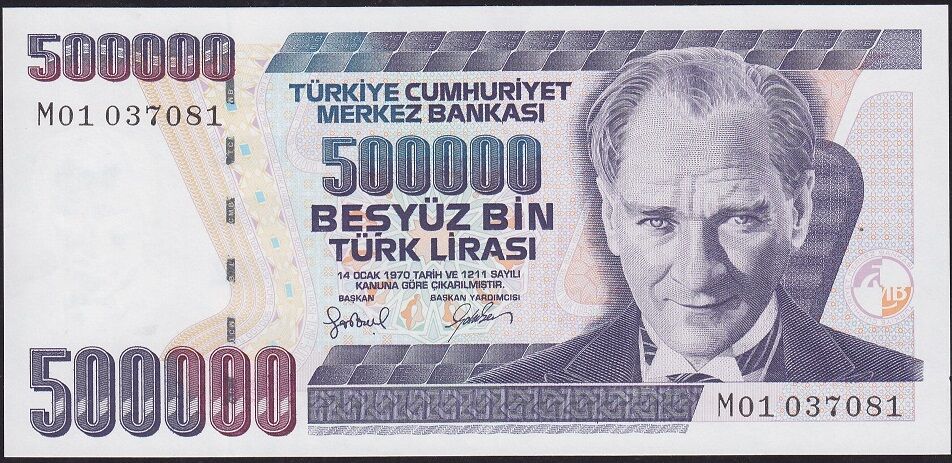 7.Emisyon 4.Tertip 500000 Lira M01 037081 Çil