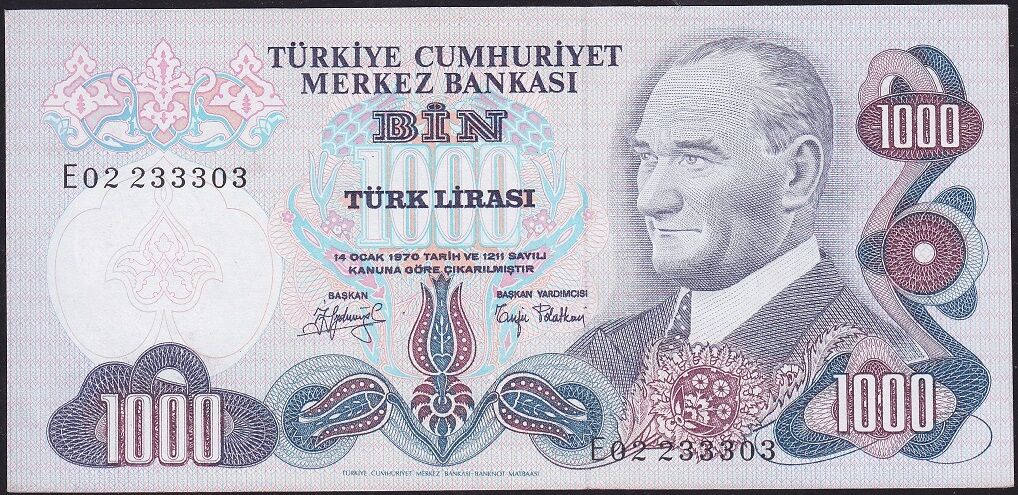 6.Emisyon 2.Tertip 1000 Lira E02 233303 Çilaltı Çil