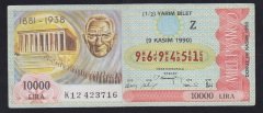 1990 9 KASIM YARIM BİLET ANITKABİR