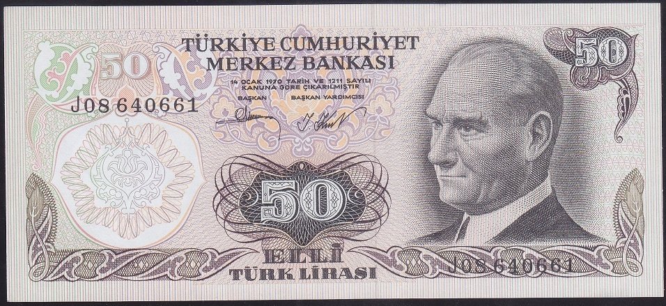 6.EMİSYON 2.TERTİP 50 LİRA J08 640661 ÇİLALTI ÇİL