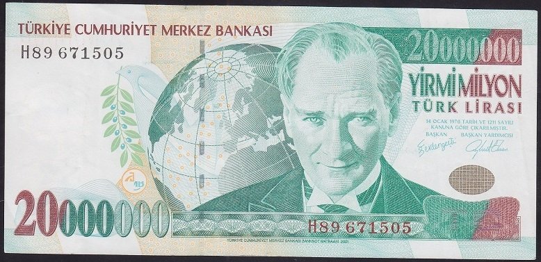7.EMİSYON 20 000 000 LİRA H89 671505 ÇÇT eski para satan dükkanlar
