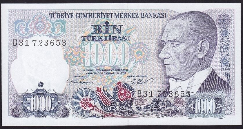 7.Emisyon 1.Tertip 1000 Lira B31 723653 Çil