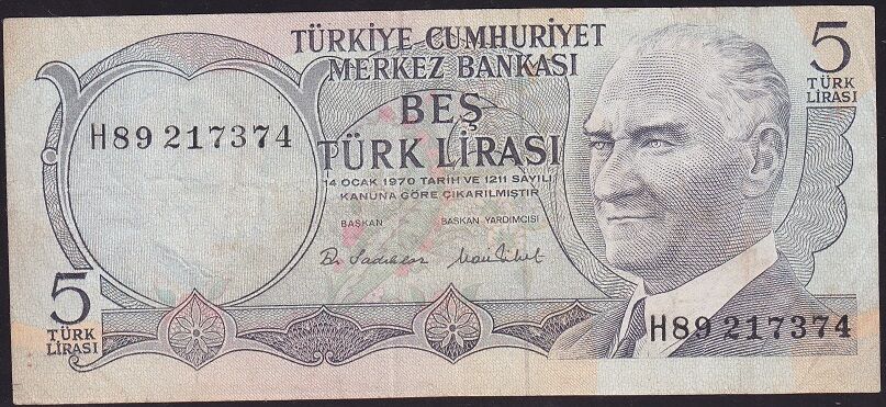 6.Emisyon 2.Tertip 5 Lira H89 217374 Çok Temiz