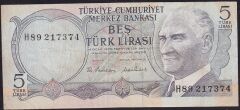 6.Emisyon 2.Tertip 5 Lira H89 217374 Çok Temiz