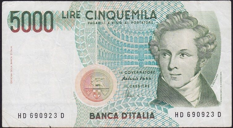 İtalya 5000 Lire 1985 Çok Temiz