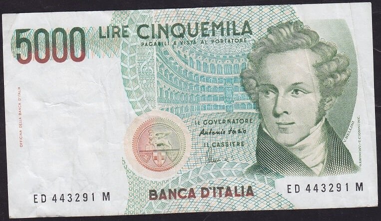 İtalya 5000 Lire 1985 Çok Temiz+