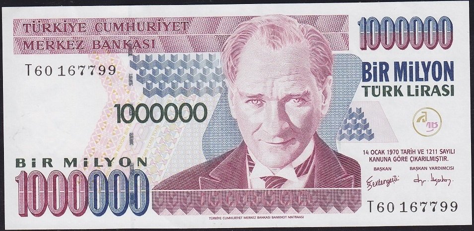 7.Emisyon 3.Tertip 1 000 000 Lira T60 167799 Çilaltı Çil