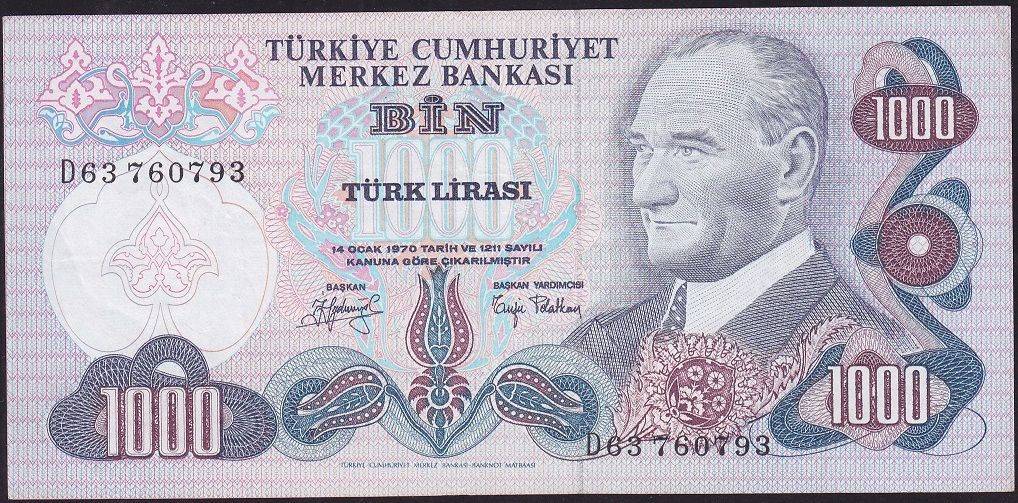 6.Emisyon 2.Tertip 1000 Lira D63 760793 Çok Temiz+