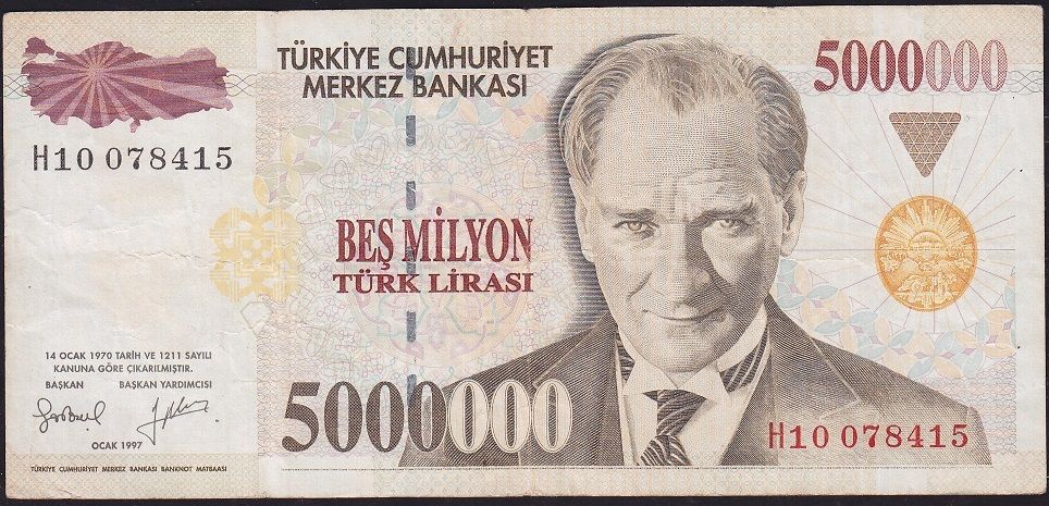 7.Emisyon 5 000 000 Lira H10 078415 Çok Temiz+