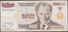 7.Emisyon 5 000 000 Lira H10 078415 Çok Temiz+